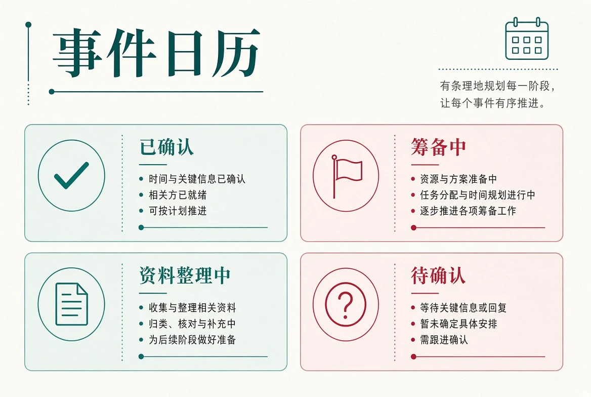 事件日历与资料进度说明
